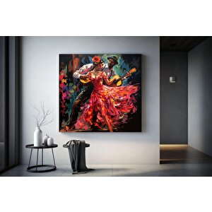 Gitar Çalan Çift Tablosu, Renkli Kanvas Duvar Dekoru