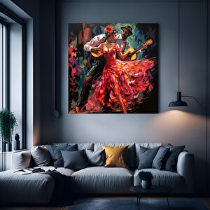 Gitar Çalan Çift Tablosu, Renkli Kanvas Duvar Dekoru