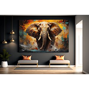 Modern Yağlı Boya Fil Kanvas | Renkli Hayvan Sanatı 80x150 cm