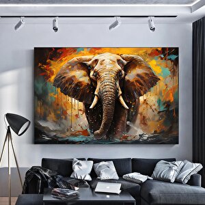 Modern Yağlı Boya Fil Kanvas | Renkli Hayvan Sanatı