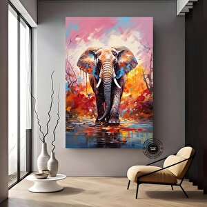 Renkli Fil Kanvas Baskısı; Pop Art Duvar Sanatı; Suluboya Fil Posteri; Yatak Üstü Dekor