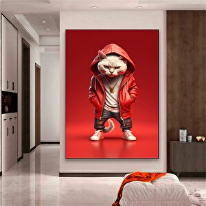 Boksör Kedi Kanvası, Mizahi Pop Art Kedi Posteri, Çocuk Odası İçin Kedi Duvar Dekoru 30x40 cm