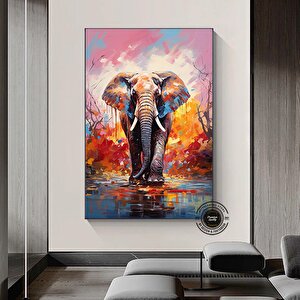 Renkli Fil Kanvas Baskısı; Pop Art Duvar Sanatı; Suluboya Fil Posteri; Yatak Üstü Dekor 150x250 cm