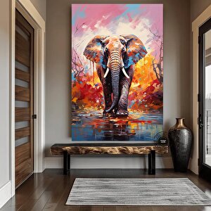 Renkli Fil Kanvas Baskısı; Pop Art Duvar Sanatı; Suluboya Fil Posteri; Yatak Üstü Dekor