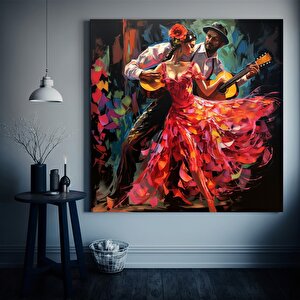 Gitar Çalan Çift Tablosu, Renkli Kanvas Duvar Dekoru