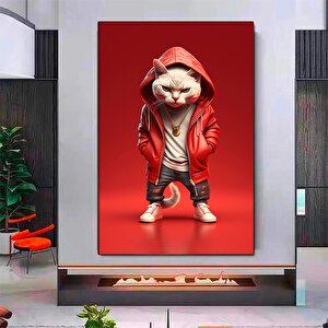 Boksör Kedi Kanvası, Mizahi Pop Art Kedi Posteri, Çocuk Odası İçin Kedi Duvar Dekoru 60x90 cm