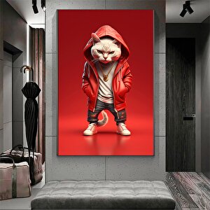 Boksör Kedi Kanvası, Mizahi Pop Art Kedi Posteri, Çocuk Odası İçin Kedi Duvar Dekoru 60x90 cm