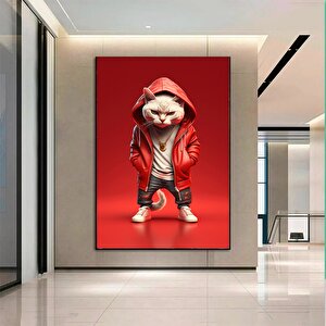 Boksör Kedi Kanvası, Mizahi Pop Art Kedi Posteri, Çocuk Odası İçin Kedi Duvar Dekoru