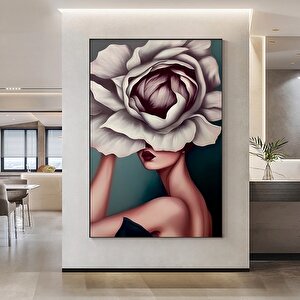Çiçek Kadın Duvar Sanatı; Gül Başlı Kadın Baskısı; Moda Sanatı; Asmaya Hazır