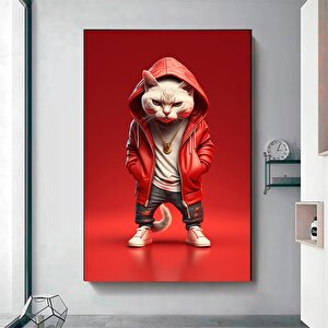 Boksör Kedi Kanvası, Mizahi Pop Art Kedi Posteri, Çocuk Odası İçin Kedi Duvar Dekoru