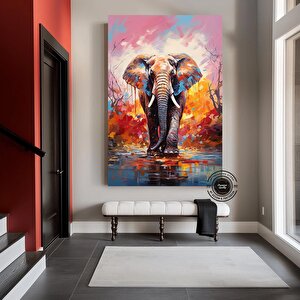 Renkli Fil Kanvas Baskısı; Pop Art Duvar Sanatı; Suluboya Fil Posteri; Yatak Üstü Dekor 120x180 cm