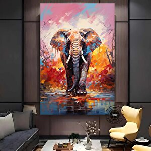 Renkli Fil Kanvas Baskısı; Pop Art Duvar Sanatı; Suluboya Fil Posteri; Yatak Üstü Dekor