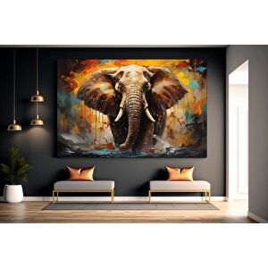 Modern Yağlı Boya Fil Kanvas | Renkli Hayvan Sanatı 100x150 cm
