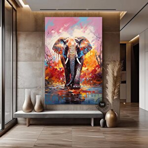 Renkli Fil Kanvas Baskısı; Pop Art Duvar Sanatı; Suluboya Fil Posteri; Yatak Üstü Dekor 120x150 cm