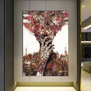 Çiçekli Kadın Kanvas; Soyut Çiçek Kadın Tablosu; Gül Başlı Kadın Sanatı 140x200 cm