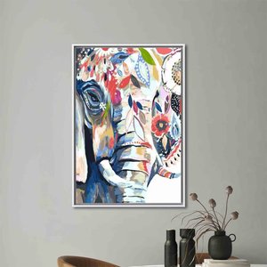 Fil Tablosu Baskısı, Hayvan Temalı Duvar Dekoru, Renkli Fil Sanatı 50x70 cm