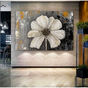 Beyaz Çiçekli Kanvas Tablo – Şakayık Çiçeği; Banyo Duvar Sanatı; Çiçek Tablosu 90x150 cm