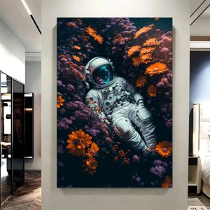 Çiçeklerin İçinde Yatan Astronot – Astronot Posteri Ve Kanvas Baskı 80x120 cm