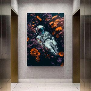 Çiçeklerin İçinde Yatan Astronot – Astronot Posteri Ve Kanvas Baskı 80x120 cm