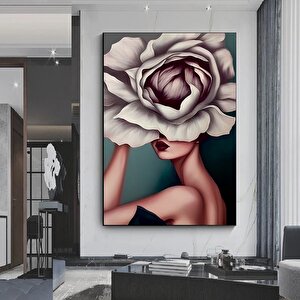 Çiçek Kadın Duvar Sanatı; Gül Başlı Kadın Baskısı; Moda Sanatı; Asmaya Hazır 70x100 cm