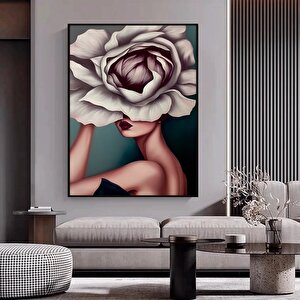 Çiçek Kadın Duvar Sanatı; Gül Başlı Kadın Baskısı; Moda Sanatı; Asmaya Hazır 70x100 cm