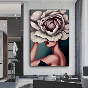 Çiçek Kadın Duvar Sanatı; Gül Başlı Kadın Baskısı; Moda Sanatı; Asmaya Hazır 100x150 cm