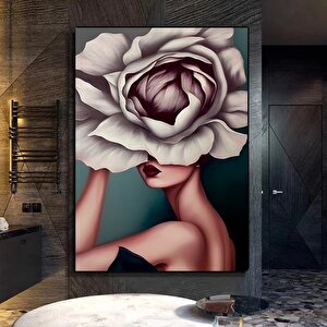 Çiçek Kadın Duvar Sanatı; Gül Başlı Kadın Baskısı; Moda Sanatı; Asmaya Hazır 100x150 cm