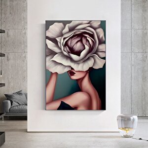 Çiçek Kadın Duvar Sanatı; Gül Başlı Kadın Baskısı; Moda Sanatı; Asmaya Hazır