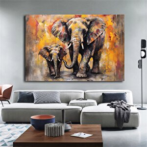 Anne Ve Yavru Fil Baskısı; Yürüyen Fil Kanvas Duvar Sanatı; Fil Kanvas Resmi; Hayvan Krallığı; Asmay 50x70 cm