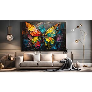 Renkli Yağlı Boya Tarzında Kelebek Kanvas Duvar Sanatı, Renkli Kelebek Kanvas Baskısı, Asılan Kanvas