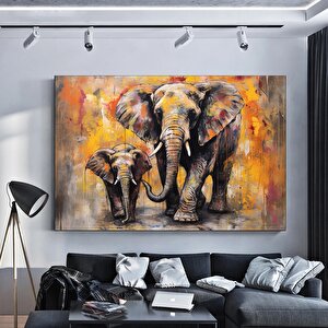 Anne Ve Yavru Fil Baskısı; Yürüyen Fil Kanvas Duvar Sanatı; Fil Kanvas Resmi; Hayvan Krallığı; Asmay 120x180 cm