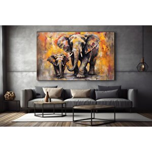 Anne Ve Yavru Fil Baskısı; Yürüyen Fil Kanvas Duvar Sanatı; Fil Kanvas Resmi; Hayvan Krallığı; Asmay