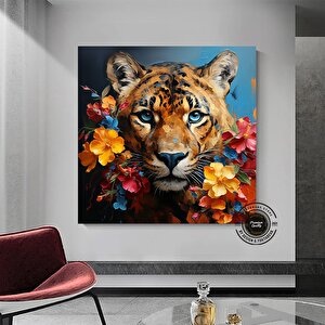 Leopar Ve Çiçek Sanat Baskısı, Leopar Duvar Sanatı, Modern Ev Dekoru, Asmaya Hazır Kanvas Baskı
