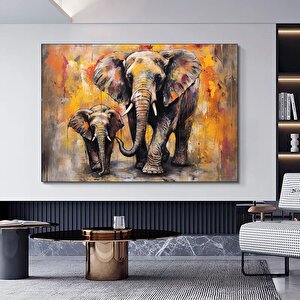 Anne Ve Yavru Fil Baskısı; Yürüyen Fil Kanvas Duvar Sanatı; Fil Kanvas Resmi; Hayvan Krallığı; Asmay 120x150 cm