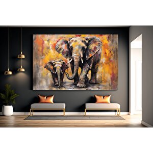 Anne Ve Yavru Fil Baskısı; Yürüyen Fil Kanvas Duvar Sanatı; Fil Kanvas Resmi; Hayvan Krallığı; Asmay