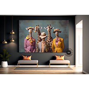 Çiçek Açan Zürafalar Kanvas; Şık Hayvan Dekoru 50x70 cm