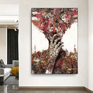 Çiçekli Kadın Kanvas; Soyut Çiçek Kadın Tablosu; Gül Başlı Kadın Sanatı