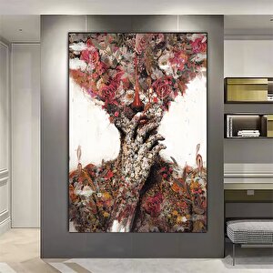Çiçekli Kadın Kanvas; Soyut Çiçek Kadın Tablosu; Gül Başlı Kadın Sanatı