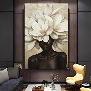 Çiçekli Siyahi Kadın Başı Duvar Sanatı, Afro-amerikan Sanatı, Siyah Sanat, Siyahi Kız Baskısı