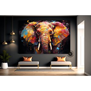 Fil Kanvas Tablo, Renkli Pop Art Fil Tablosu, Afrika Fil Dekoru 90x180 cm