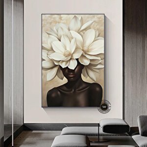 Çiçekli Siyahi Kadın Başı Duvar Sanatı, Afro-amerikan Sanatı, Siyah Sanat, Siyahi Kız Baskısı 80x150 cm