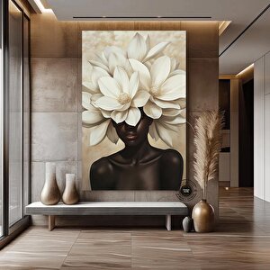 Çiçekli Siyahi Kadın Başı Duvar Sanatı, Afro-amerikan Sanatı, Siyah Sanat, Siyahi Kız Baskısı 80x150 cm