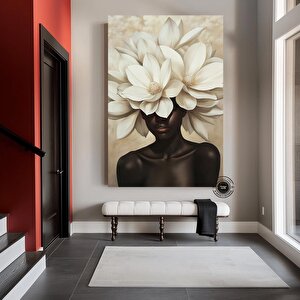 Çiçekli Siyahi Kadın Başı Duvar Sanatı, Afro-amerikan Sanatı, Siyah Sanat, Siyahi Kız Baskısı 80x150 cm