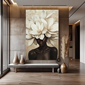 Çiçekli Siyahi Kadın Başı Duvar Sanatı, Afro-amerikan Sanatı, Siyah Sanat, Siyahi Kız Baskısı 80x160 cm