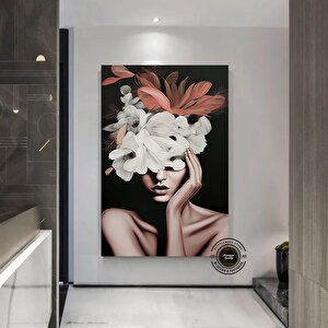 Çiçekli Kadın Kanvas; Gül Baskılı 30x40 cm