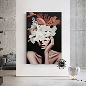 Çiçekli Kadın Kanvas; Gül Baskılı
