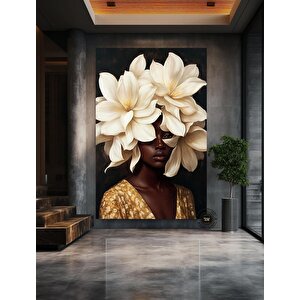 Çiçekli Siyah Kadın Başlı Duvar Sanatı, Afro-amerikan Sanatı, Siyah Sanat, Siyahi Kız Baskısı