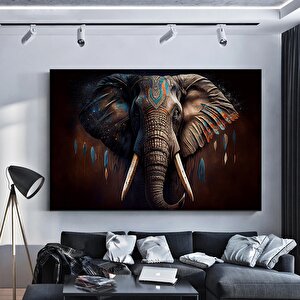 Azgın Fil Renkli Duvar Tablosu, Ev Dekoru İçin Fil Temalı El Yapımı Kanvas 80x150 cm