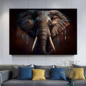 Azgın Fil Renkli Duvar Tablosu, Ev Dekoru İçin Fil Temalı El Yapımı Kanvas 80x150 cm