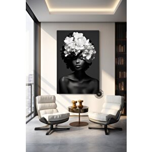 Çiçekli Siyah Kadın Portresi Kanvas; Güzellik Temalı